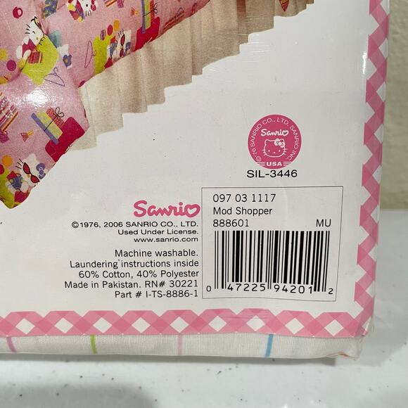 Vintage Y2k Hello Kitty Twin Sheet Set Flat Fitted & Pillowcase Mod Shopper NEW - Picture 6 of 7